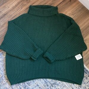 🆕 NWT - Free People Hunter Green Turtleneck Chunky Knit Sweater - Women
